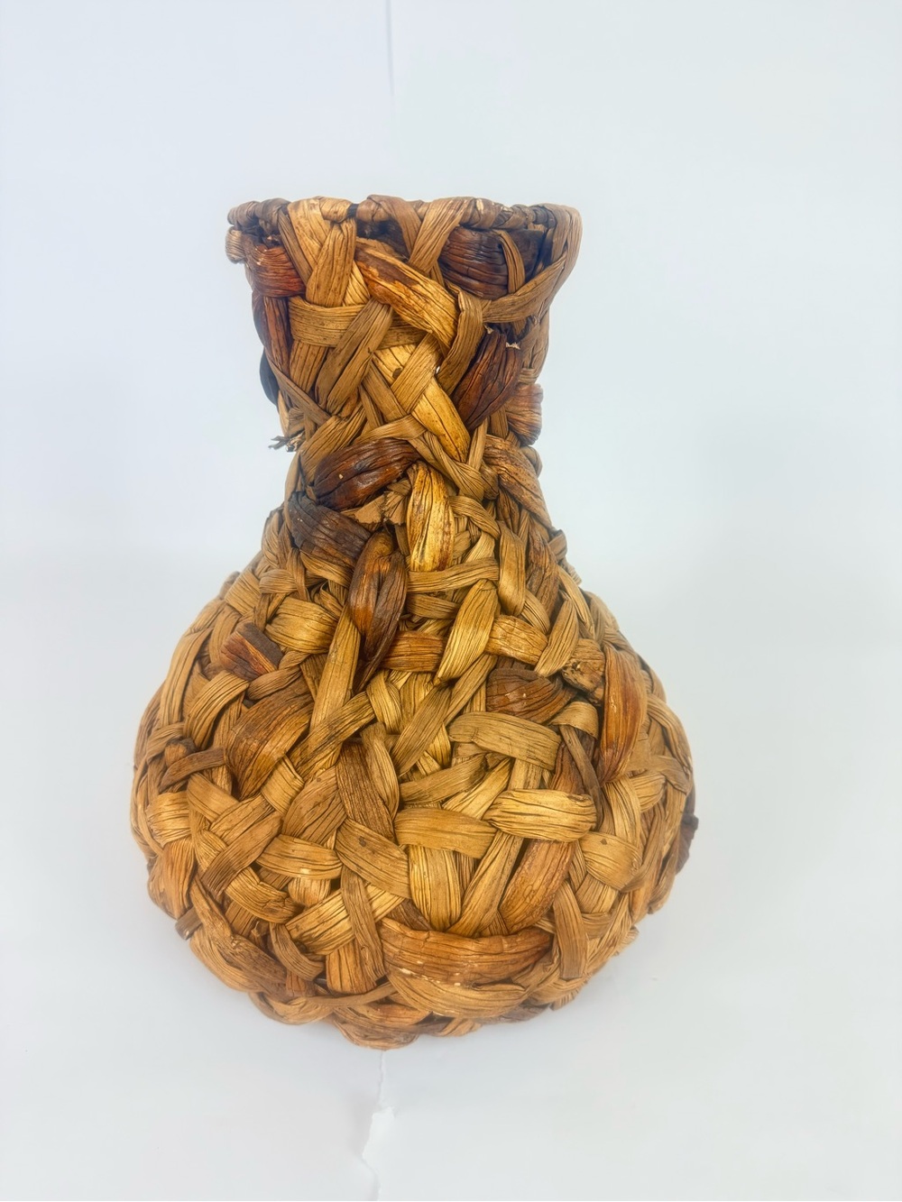 Vintage Bamboo Natural Woven Seagrass Rattan Vase MCM